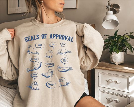 Seals Of Approval Retro Sweatshirt, Vintage 90s Seal Sweatshirt, Seal Sweater, Silly Shirt Gifts, Funny Sayings, Plus Size