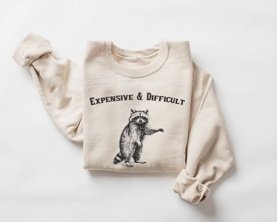 Expensive And Difficult Retro Graphic Shirt, Funny Raccoon, Funny Raccoon, Sarcastic Sweatshirt, Raccoon Meme, Silly Gift, Raccoon Lovers