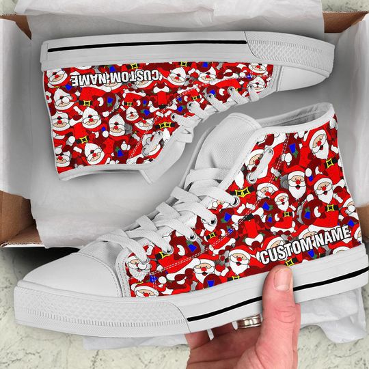 Santa Claus Custom Name High Top Sneakers / Christmas Custom Print Trainers Shoes / Santa Claus Custom Name High Top Shoes / Christmas Gift