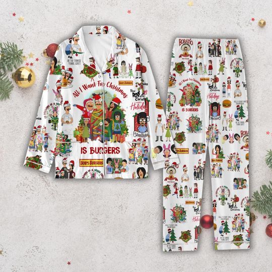 Bobs Burgers Pajamas Set, Bobs Burgers Christmas Pajamas, All I Want For Christmas Is Burgers Pajamas, Burger of the Day Bob Pjs Set
