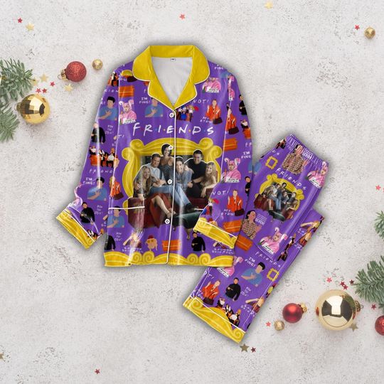 Friends Movie Pajamas Set, Friends Tv Show Christmas Pajamas, Central Perk Coffee Holiday Pajamas, Chandler Bing Matching Pajamas Set