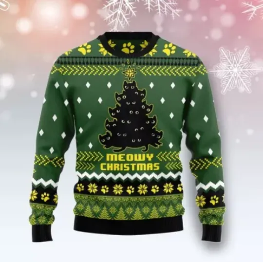 Black Cat Christmas Tree Ugly Christmas Sweater, Gift For Christmas