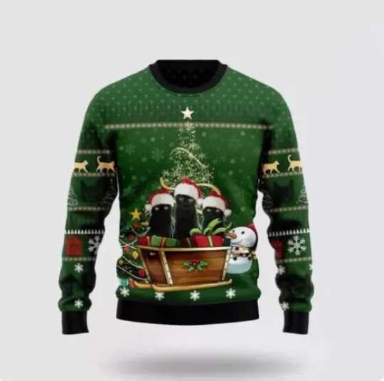 Black Cat Group Xmas Funny Family Ugly Christmas Sweater