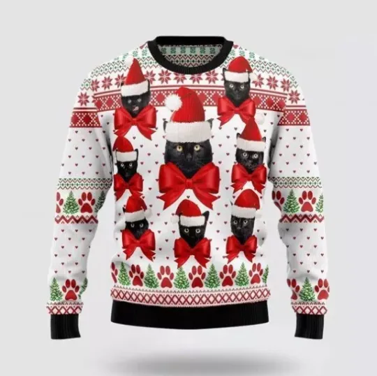 Black Cat Ball Ugly Christmas Sweater, Christmas Unisex Sweater