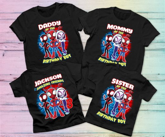 Spiderman Birthday Shirt, Spidey and his Amazing Friends Tshirt, Personalized shirt, Spidey Family Birthday Shirt, Ghost Spider, Spider tee