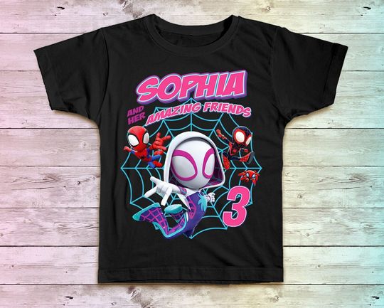 Spiderman Birthday Shirt, Ghost Spider and her Amazing Friends Tshirt, Personalized Birthday shirt, Girls Birthday Shirt,  Gift Birthday tee