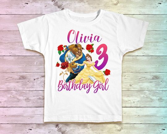 Belle Birthday Shirt, Princess Belle Party Girl's Tshirt, Belle Outfit, 1st birthday, pink raglan, Belle Birthday party, Disney girls party