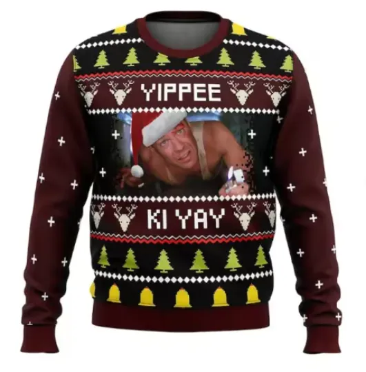 Yippee Ki Yay Ugly Dia Hard Christmas 3D Ugly Sweater