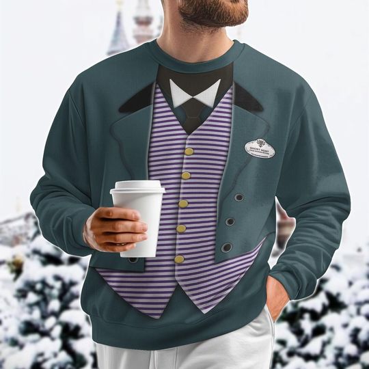 Christmas Haunted Mansion Ugly Sweater, Men Butler 3D Shirt, Haunted Christmas Cosplay Costume, Horror Movie Shirt, Disney Fan Gift