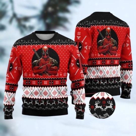 Deadpool Avengers Xmas Ugly Christmas Sweater, Deadpool Ugly Christmas Sweater, Deadpool Xmas Sweater, Christmas Gift
