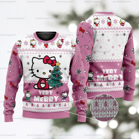 Hello Kitty Ugly Sweater, Hello Kitty Xmas Sweater, Cute Kitty Cat Ugly Sweater Shirt, Kawaii Cat Ugly Christmas Sweater, Gift For Her