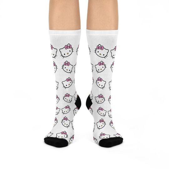 Crew Socks, Hello Kitty Print, Cute Women's Socks, Comfy Footwear, Gift for Her, Cozy Lounge Wear