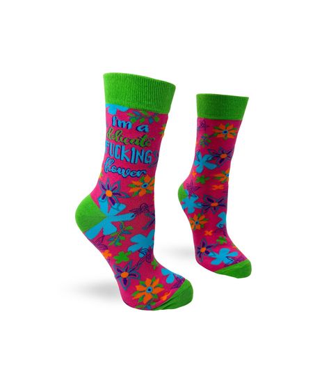 I'm a Delicate F..king Flower Sassy Ladies' Crew Socks | Inappropriate Swear Word Socks | Funny Curse Words Socks | Profanity Socks