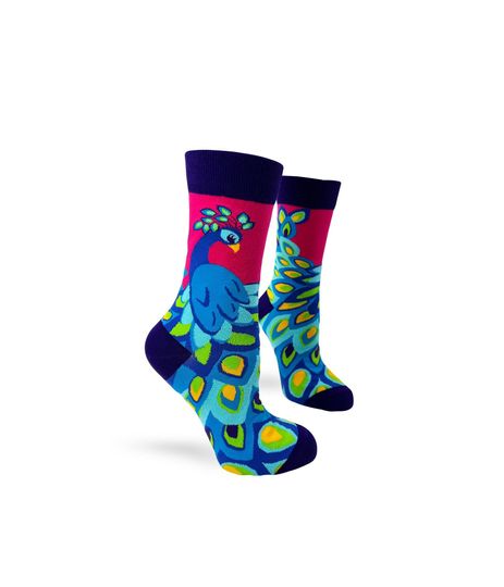 Ladies' Novelty Crew Socks Featuring a Bright and Colorful Peacock | Perfect Gift for a Bird Lover | Socks with Peacock | Bird Socks