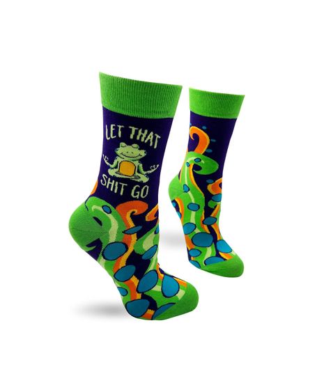 Let That Shit Go Funny Ladies' Novelty Crew Socks | Funny Phrases Socks | Gift for Her | Cute Frog Socks | Funny Saying Socks