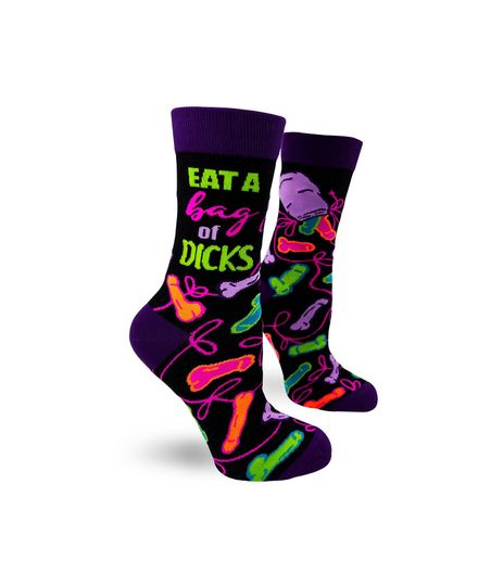 Eat a Bag of Dicks Sassy Women's Novelty Crew Socks | Inappropriate Swear Word Socks | Funny Curse Words Socks | Profanity Socks
