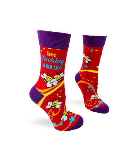 Bee F**king Fabulous Sassy Ladies' Crew Socks | Inappropriate Swear Word Socks | Funny Curse Words Socks | Profanity Socks | Socks with Bees