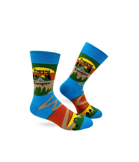 Happy Camper Men's Novelty Crew Socks | Outdoor Socks | Funny Phrases Socks | Gift for Him | RV Traveler Socks | Camping Socks