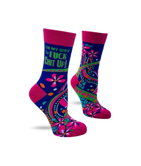 On My Way to Fuck Shit Up Women's Crew Socks | Inappropriate Swear Word Socks | Funny Curse Words Socks | Profanity Socks