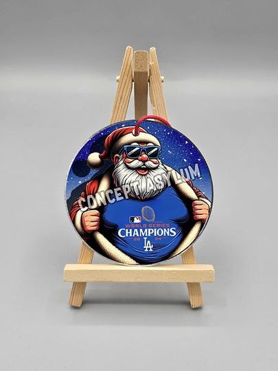 Santa Claus Los Angeles Dodgers 2024 World Series Champions Metal Holiday Christmas Tree Ornament