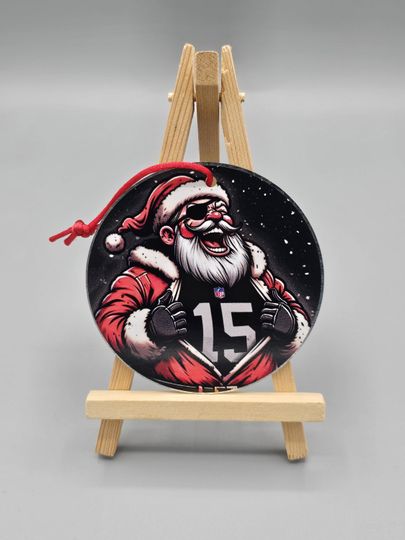 Las Vegas Raiders Santa Claus Shows His Loyalty Metal Holiday Christmas Tree Ornament Mini Display Sign