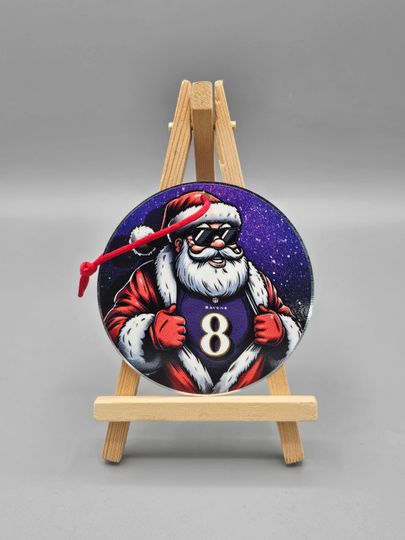 Baltimore Ravens Santa Claus Shows His Loyalty Metal Holiday Christmas Tree Ornament Mini Display Sign