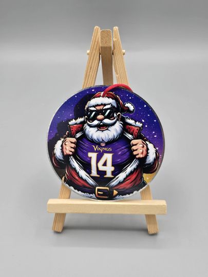 Minnesota Vikings Santa Claus Shows His SKOL Loyalty Metal Holiday Christmas Tree Ornament Mini Display Sign