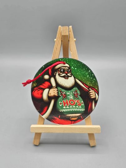 Santa Claus "I Do It For The Ho's" Ugly Sweater Metal Holiday Christmas Tree Ornament Mini Display Sign