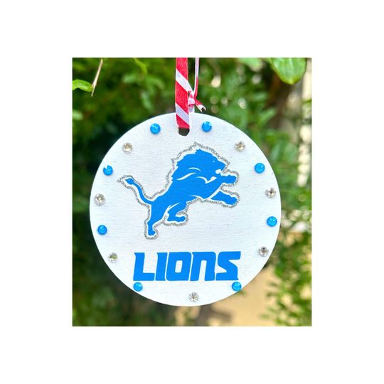 Detroit Lions Swarovski Crystal and Wood Christmas Ornament, football Christmas Ornament, Personalized Gifts, Home Decor, Holiday Decor