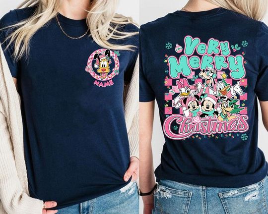 Personalized Mickey And Friends Pink Christmas Shirt, Disneyland Christmas Tees, Cute Pink Christmas Tees, Disneyland Holiday Christmas Gift