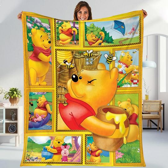 Winnie The Pooh Blanket, Pooh And Friends Blanket, Pooh Bear Magic Kingdom Blanket For Bed Couch Sofa, Disneyland Pooh Bear Blanket