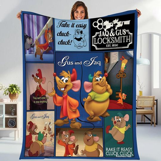 Disneyland Jaq And Gus Blanket, Jaq And Gus Mice Blanket, Magic Kingdom Jaq And Gus Blanket For Bed Couch Sofa, Disneyland Princess Blankets