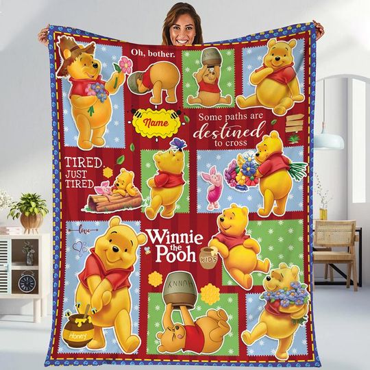 Personalized Winnie The Pooh Blanket, Pooh And Friends Blanket, Pooh Bear Bedding Blanket, Pooh Bear Gifts, Disneyland Pooh Blanket