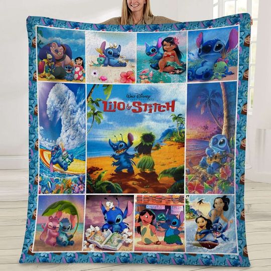 Stitch And Lilo Blanket | Disneyland Stitch Angel Blanket | Stitch Family Animal Kingdom Disneyland Throw Blankets For Bed Couch Sofa