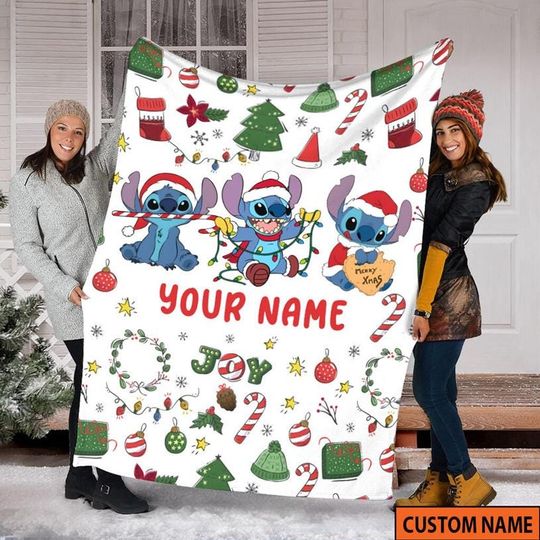 Disneyland Stitch Christmas Blanket, Stitch Lilo Xmas Blanket, Stitch Angel Disneyland Christmas Throw Blanket For Bed Couch Sofa