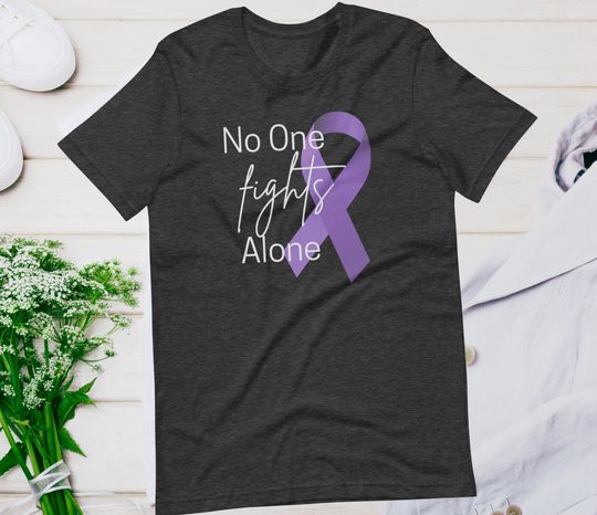 Testicular Cancer Awareness Shirt, No One Fights Alone with Purple Ribbon Shirt