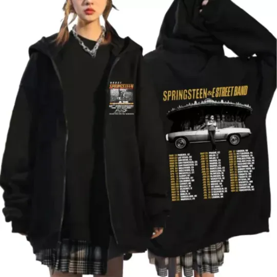 Bruce Springsteen and E Street Rock Band 2024 Tour Zipper Zip-up Hoodie