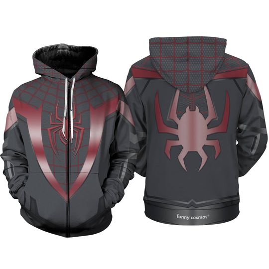 Spiderman Miles Morales Suit Full Over Print 3D Hoodie | Spider Man Cosplay Shirt | Avengers Superhero Sweatshirt Hoodie