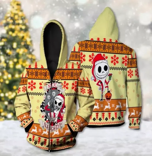 Nightmare Before Christmas Hoodie, Skellington Cartoon Character 3D Zip Hoodie