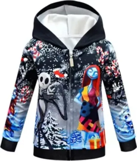 Jack Skellington Christmas Zip Up Hoodies Kids Cartoon Sweatshirt Boys Girls