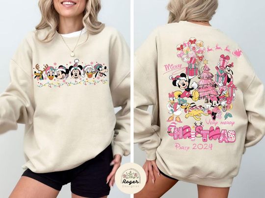 Two-sided Mickey and Friends Pink Disney Christmas Shirt, Mickey's Very Merry Christmas Shirt, WDW Disneyland Xmas trip, Disney Holiday gift