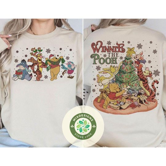 Two-sided Winnie the Pooh Disney Christmas Shirt, Pooh Bear Piglet Tigger Eeyore Christmas Santa Claus, WDW Disneyland Family Xmas Trip Tee