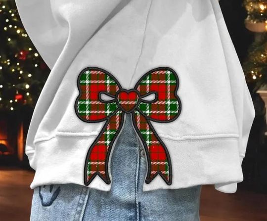 Side Bow Applique Sweatshirt Embroidery , Bow Christmas Embroidery