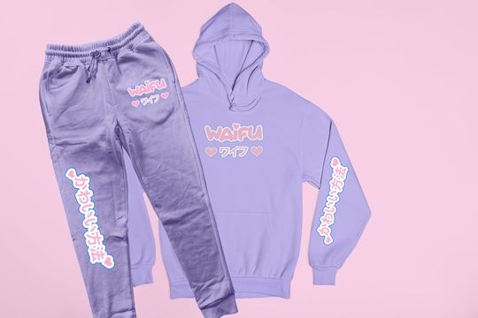 Waifu 2 Pc Hoodie & Jogger Set | Cute 2 Piece Set | Gift for Anime Lover | Loungewear | Pastel Clothing | Anime Hoodie Joggers | Harajuku