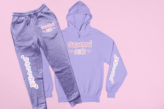 Senpai 2 Pc Hoodie & Jogger Set | Cute Clothing | Kawaii Aesthetic | Loungewear | Cute Pastel Clothing | Anime Hoodie | Harajuku | Unisex