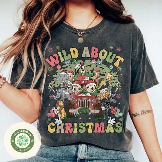 Wild about Christmas Disney Animal Kingdom Shirt, Mickey & friends Safari Mode shirt, Family adventure Let's get wild WDW shirt