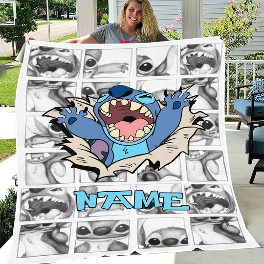 Personalized Name Stitch Blanket, Lilo and Stitch Blanket, Disney Stitch Blanket , Ohana Means Family, Stitch Birthday Gifts