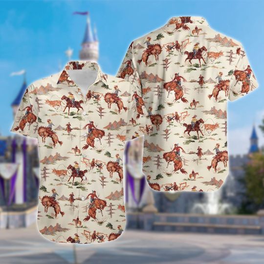 Western Cowboy Hawaiian Shirt, Funny Cowboy Hawaiian Shirt, Retro Cowboy Mens Summer Hawaiian Shirt, Cowboy Beach Button Down Shirt