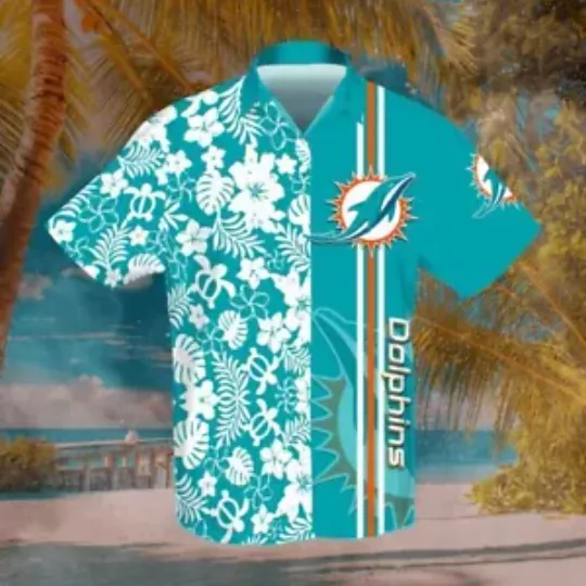 Miami Football Team Dolphinss Hawaiian Button Down Shirt Unisex Adults S-5XL