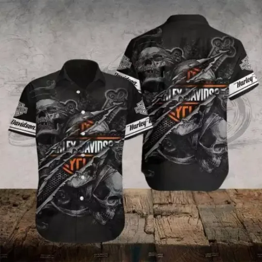MOTOR Haarleyy Davidson Hawaiian Black Shirt